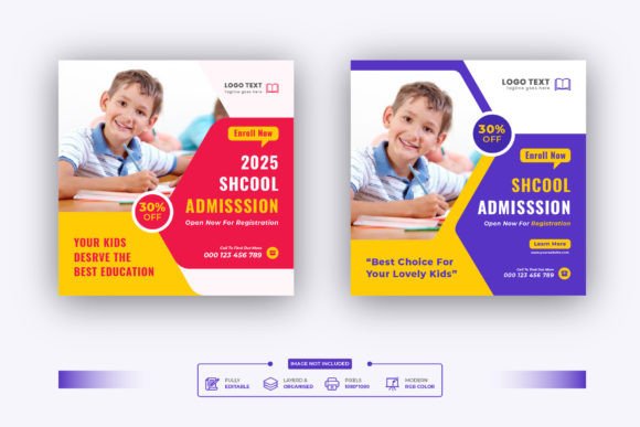 Creative Kids School Admission Social Media Post Design