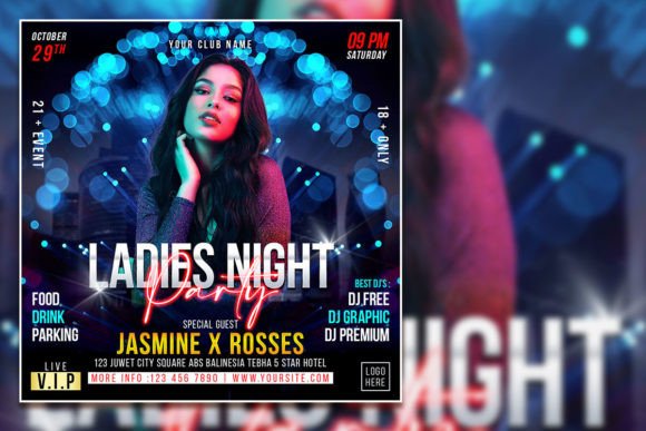 Ladies Night Party Social Media Post & Editable Flyer