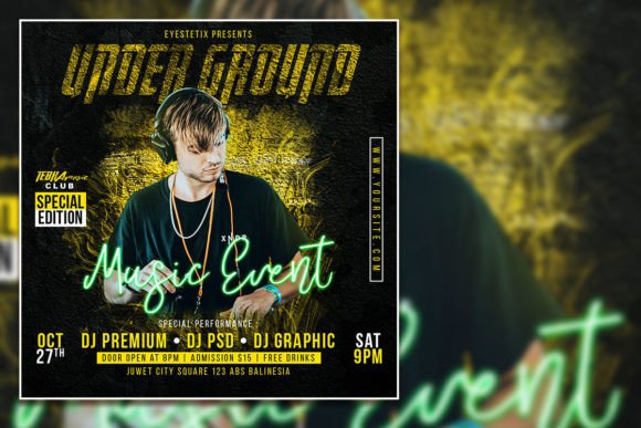 Modern Music Event Social Media Post & Party Flyer Template