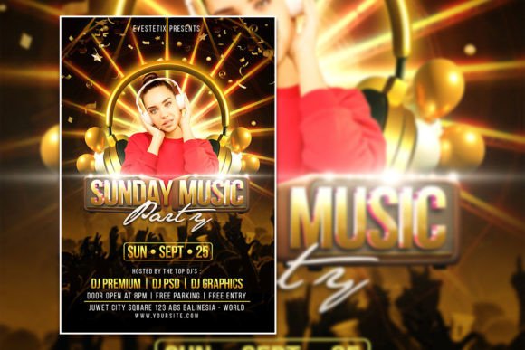 Sunday Music Party Flyer: Editable PSD Template
